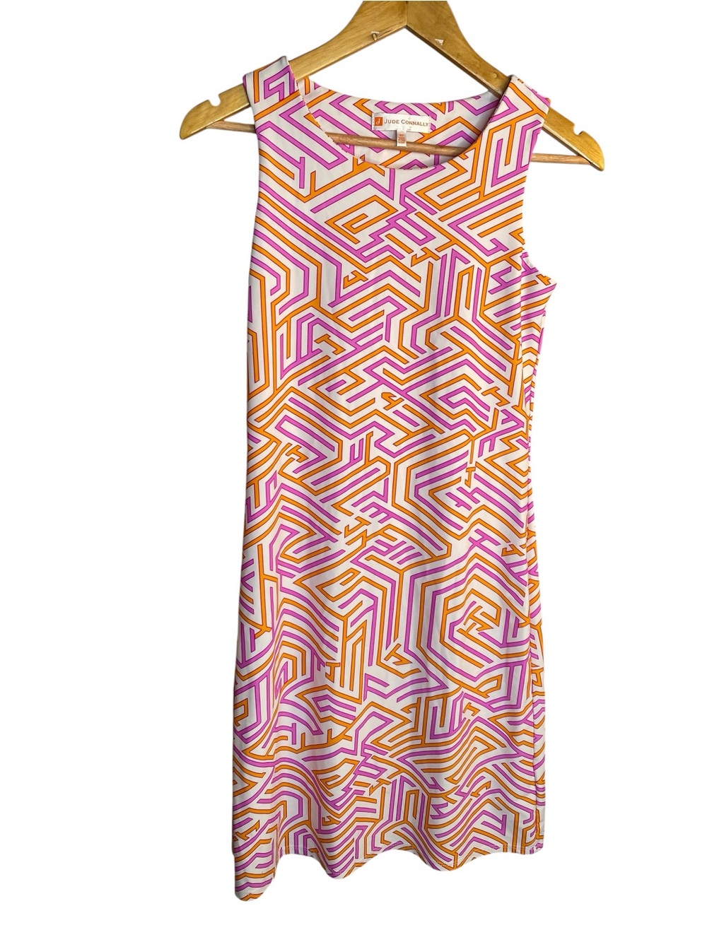 Jude Connally Pink & Orange Geometric Midi Shift Dress